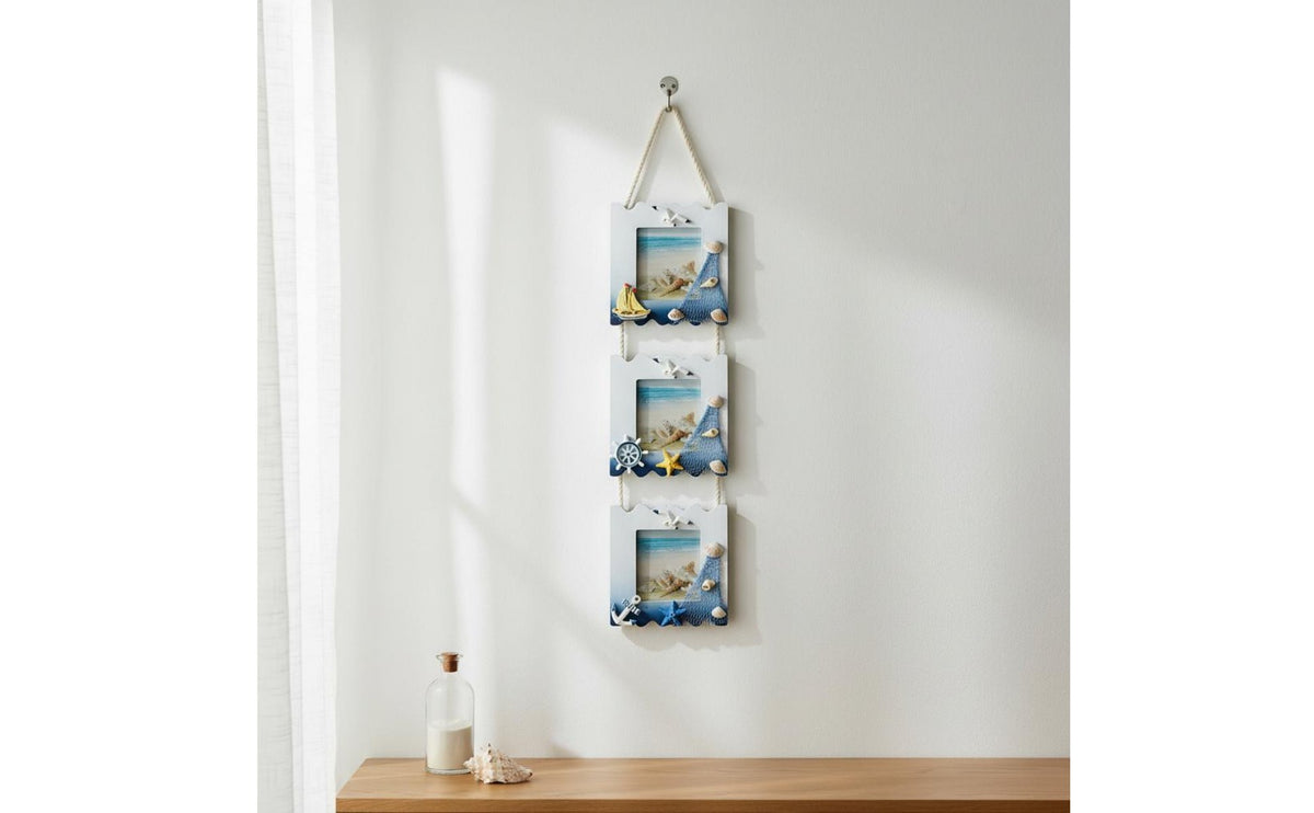 Triple Hanging Photo Frame Mediterranean Aesthetic Coastal Theme Wall Decor