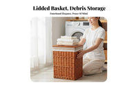 Round Wicker Bin Woven Design Laundry Hamper Multi-Purpose for Parents, Students