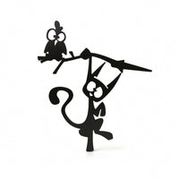Cat Silhouette Black Metal Silhouette with Branch Cutout Metal Wall Art for Halloween, Garden, Porch