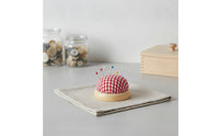 Handmade Design Wooden Base Pincushion Floral Pattern Pincushion Textile Needle Cushion for Quilters
