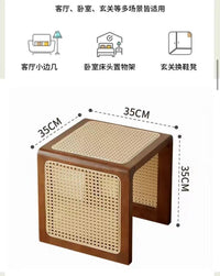 小扬哥推荐日式实木藤编网红沙发小边几落地摆 件床头柜创意床边 日式编藤三面凳胡桃色