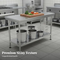 Rust Resistant Commercial Kitchen Prep Table Easy to Clean Commercial Food Prep Table Solid Tabletop Heavy Duty Metal Workbench Stable Design for Restaurant Team, Home Cooks, Homeowners, Catering, Workshop, Garage