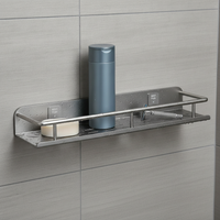 Wall-Mounted Bathroom Shelf with Hooks and Towel Bar, No-Drill Installation