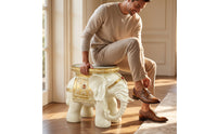 Resin Elephant Shoe Changing Stool Gold-Toned Shoe-Changing Stool Elegant Figurine Ornate for Entryway, Living Room