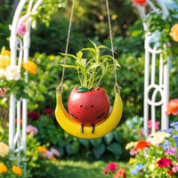Cute Banana Planter Novelty Swinging Face Planter Small Flower Pot with Drainage Hole Decorative for Windowsill