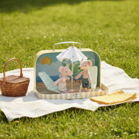 mini Suitcase Display Box with Handle Striped Miniature Display Box Preserving Miniature Case for Interior Decoration