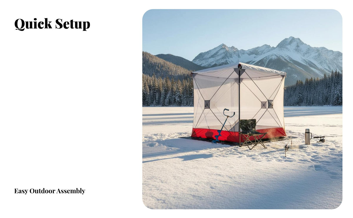 Insulated Spring-up Ice Fishing Tent Windproof Spring-up Ice Shanty Double-Layer Design Portable Shelter Water for Anglers, Winter Campers, Families, Icy Lake, Outdoors