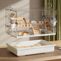 Large Hamster Cage with Wire Mesh Top, Luxury House Shape Design, Clear Acrylic Viewing for Syrian or Dwarf Pets, Easy Clean Deep Bedding Tray