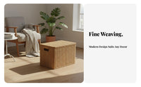Woven Box with Lid Natural Aesthetic Lidded Woven Bin Stackable Design