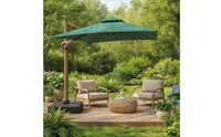 Square Patio Umbrella Double-Pole Patio Umbrella with Wheeled Base Rotatable for Poolside, Garden