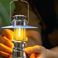 Stepless Dimmable Rechargeable Lantern with Handle Waterproof Vintage Camping Lantern Easy to Carry USB Camping Light Water-Resistant for Emergency
