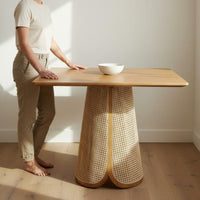 Minimalist Design Square Rattan Dining Table Home Furniture for Kitchen, Restaurant