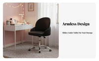 Height Adjustable Armless wheeled Chair Ergonomic spine supportrest rotating Stool effortless Rolling Casters Office Furniture Minimalist Design for Nail Technicians, Makeup lovers, Vanity Users, Dorm Room, Study Area, Small Spaces, Workstation