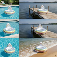 Pool Lounger with Backrest Rainbow Mesh Pool Lounger Inflatable Recliner Comfortable Cooling for Adults, Beach, Lake