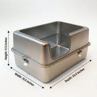 Enclosed Cat Toilet with Lid, Large Pet Toilet in Stainless Steel Metal Waste Receptacle Style, Fully Enclosed Indoor Cat Toilet for Odor Control