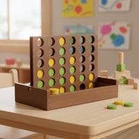 Four in a Row Game Educational Wooden Four in a Row Game Parent Child Interaction for Preschoolers, Home