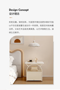 简约现代创意沙发边柜边几2025新款茶几客厅移动小推车床头小桌子 奶白色+雪山白岩板