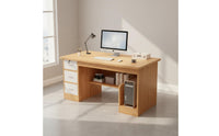 Stable Structure Computer Desk with Drawers Easy Assembly Computer Desk with Storage Rustic Wood Grain Household Furniture Lockable Drawer for Students, Gamers