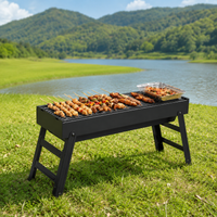 Foldable Charcoal Grill, Portable Camping Grill for 3-7 People, Suitcase Grill with Grill Grate, 88.5x23x29.5cm