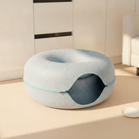 Zippered Cat Tunnel Bed with Zipper Structured Donut Cat Bed Private Hideaway Supportive for Cats, Small Pets