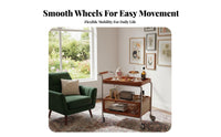 Solid Wood Rattan Storage Trolley Retro Design Multi-Tier Storage Rack 360° Swivel Casters 2-Tier Rolling Utility Cart Versatile for Apartment Dwellers, Office Workers, Party Hosts, Living Room, Bedroom, Kitchen, Pantry