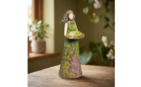 Figurine with Bowl Rustic Statue Artisanal for Shelf, Patio
