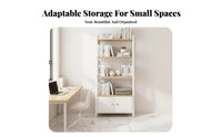 Space Saving Ladder Shelf Multi-Functional Ladder Bookcase with Cabinet Exposed Display Shelves Storage Rack Sturdy Frame for Apartment Dwellers, Book Lovers, Bedroom, Living Room, Home Office, Balcony
