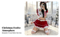 7 Pieces Christmas Bunny Girl Costume Faux Trim Red Bunny Cosplay Set