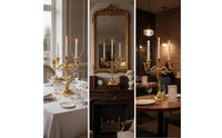 Five-Arm Candelabra Polished Metal 5-Arm Candelabra Candlestick Holder with Five Cups Scrollwork Table Centerpiece Tabletop