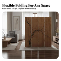 New Chinese Design 4-Panel Plum Blossom Partition Foldable Design Folding Screen Wabi-Sabi Aesthetic Room Divider Freestanding for Interior Designers, Business Owners, Office, Bedroom, Restaurant, Studio Apartment