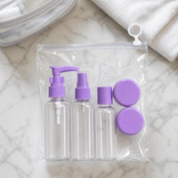Travel Bottle Set for Cosmetics and Toiletries - Press Pump, Spray, and Cream Jars