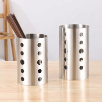 Cutlery Holder and Knife Holder, Stainless Steel Cutlery Organiser with Utensil Drainer, Cylindrical Kitchen Storage with a Raised Base Sink Tidy
