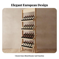 European Design Freestanding Wine Rack Solid Wood Floor Standing Wine Rack Large Capacity Multi-Tier Bottle Stand Tilted Storage for Homeowners, Entertainers, Adults, Dining Room, Restaurant, Cellar, Kitchen