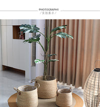 Round Woven Grass Planter Basket with Lid, Set of 3 Sizes