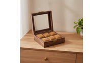 Display-Style Watch Storage Box with Transparent Lid Wood-Grain 6-Slot Watch Organizer Compact Soft for Dresser