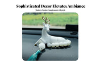 High-End Design Car Dashboard Deer Ornament Jade Porcelain Texture White Deer Figurine Golden Antlers Compact Size for Women, Center Console