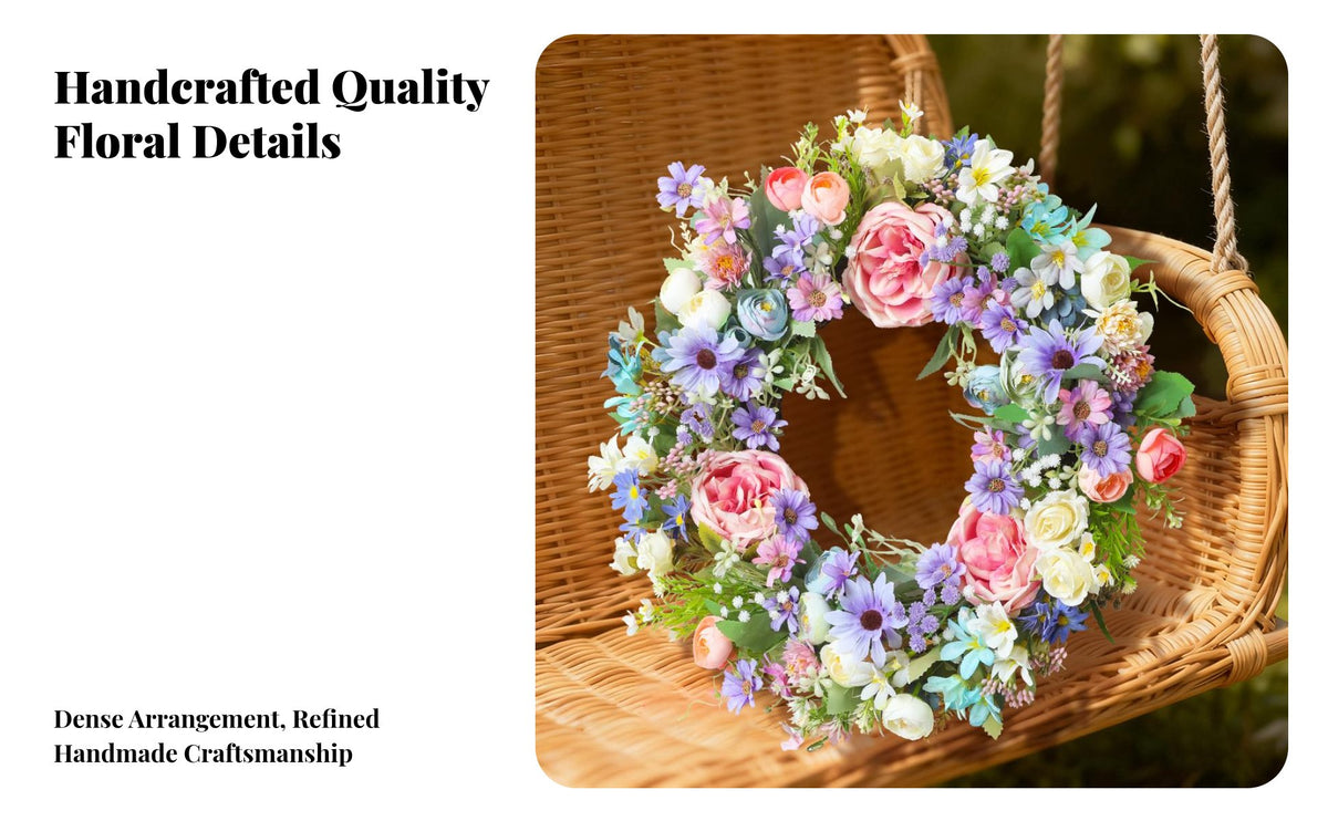 Artificial Flower Wreath Everlasting Decor Spring Summer Wreath Bright Hued Dwelling Decoration for Easter, Family Appreciation Day, Wedding