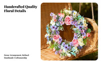 Artificial Flower Wreath Everlasting Decor Spring Summer Wreath Bright Hued Dwelling Decoration for Easter, Family Appreciation Day, Wedding