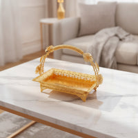 Gold Tray with Handle Ornate Decorative Fruit Tray Vintage Style Tableware for Tea Party