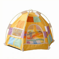 Soft Textile Hexagonal Pet Tent Bed Arched Opening Foldable Pet Tent Mesh Window Animal Furniture Cushioned Mat