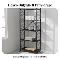 Foldable Storage Rack Installation Foldable Storage Shelf Carbon Steel Foldable Metal Trolley for Homeowners, Renters, Kitchen, Pantry, Garage