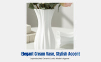 Modern Minimalist Decorative Vase, Thick Cream Ceramic-Look, Water-Holding, Red/Cream, Home Decor