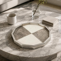 Horsehair Tray Modern Luxury Style Decorative Metal Tray Stainless Steel Frame Home Decor for Tea Table, Living Room