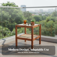 Japanese Design Two-Tier Glass Top Table Woven Rattan Shelf Nightstand Compact Size Home Furniture Slim Design for Apartment Dwellers, Homeowners, Students, Living Room, Bedroom, Balcony, Office