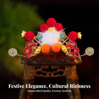 God of the Brand Alth Hair Accessory Representative Gift Chinese New Year Hair Crown Red Decorative Puff Tassel Hairpin