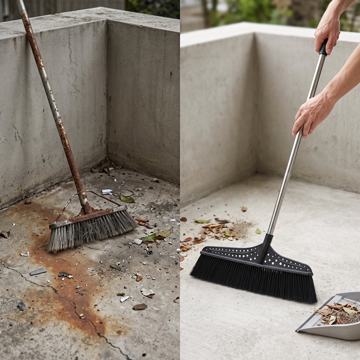 Heavy-Duty Outdoor Push Broom for Yard and Warehouse, Stiff Bristle