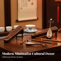 Decorative Only Non-Playable Instrument Replica Highly Detailed Miniature Pipa with Stand Includes Display Accessory Collectible Model Vintage aesthetic for Music Lovers, Collectors