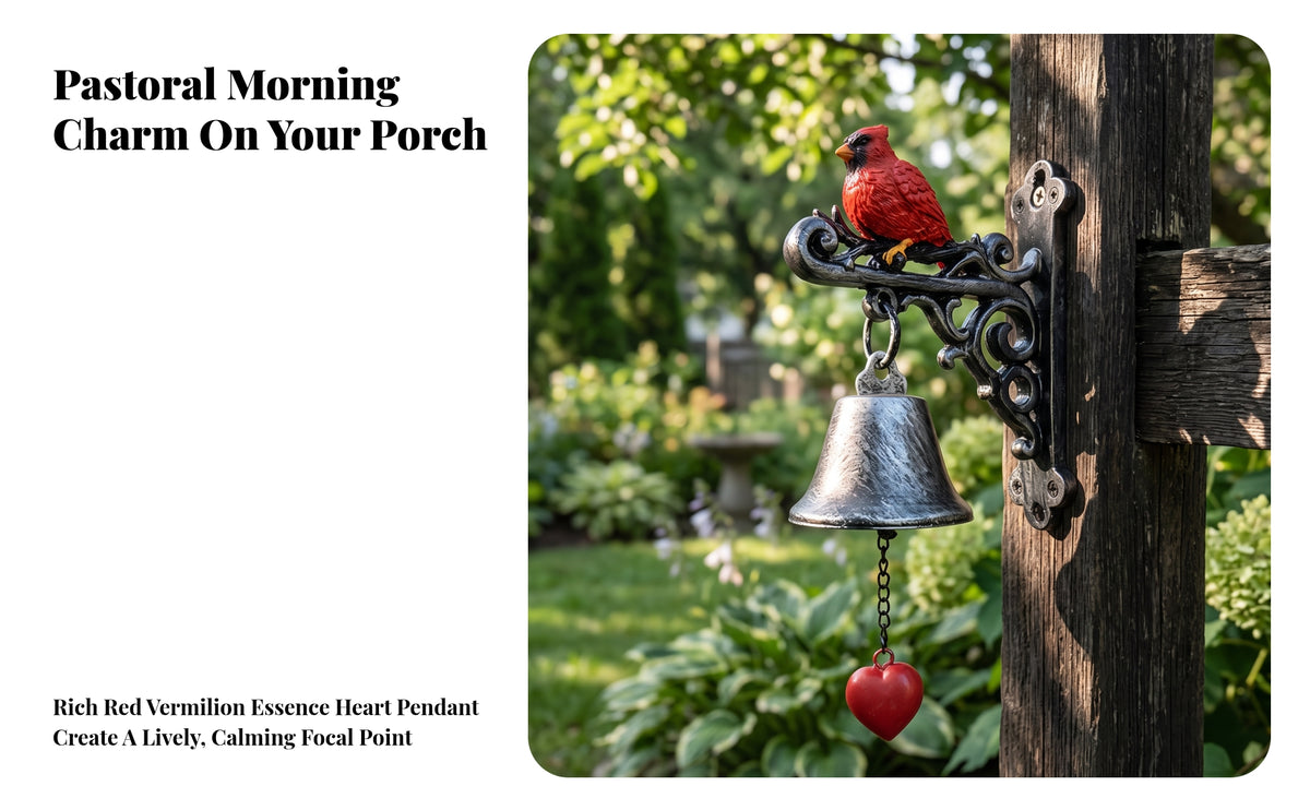 Bird-Themed Hanging Bell with Crested | Heart-Shaped Clapper, Wall-Mounted Design, Decorative Bell with Bracket, for Porch