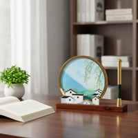Pen Stand with Wooden Base Classic Paintbrush Cup Compact Ornament for Collectors, Professionals, Study, Office