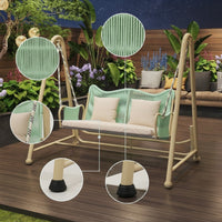 Cushioned Double Swing Chair with Canopy Freestanding Rattan Hanging Chair with Stand Weather-Resistant Furniture Long-Lasting for Couples, Balcony